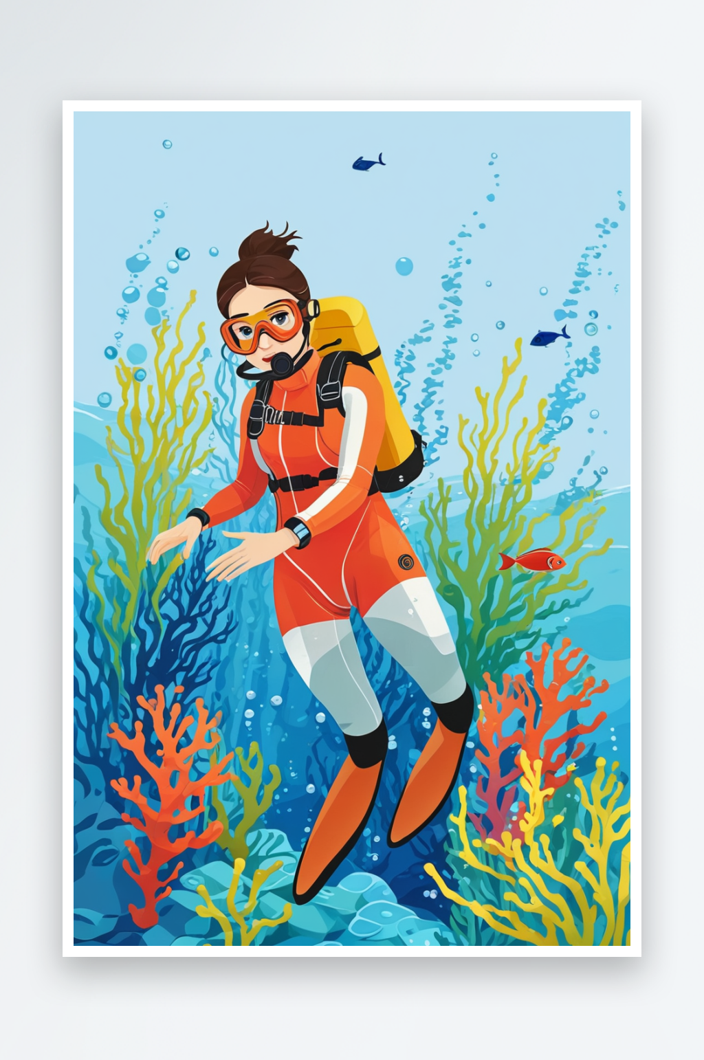 海底世界潜水的矢量插画素材