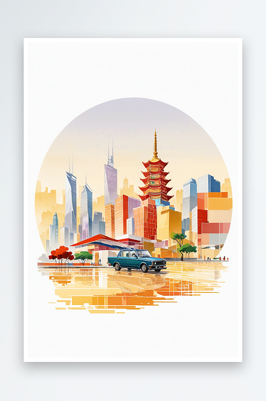 广州建筑插画图片