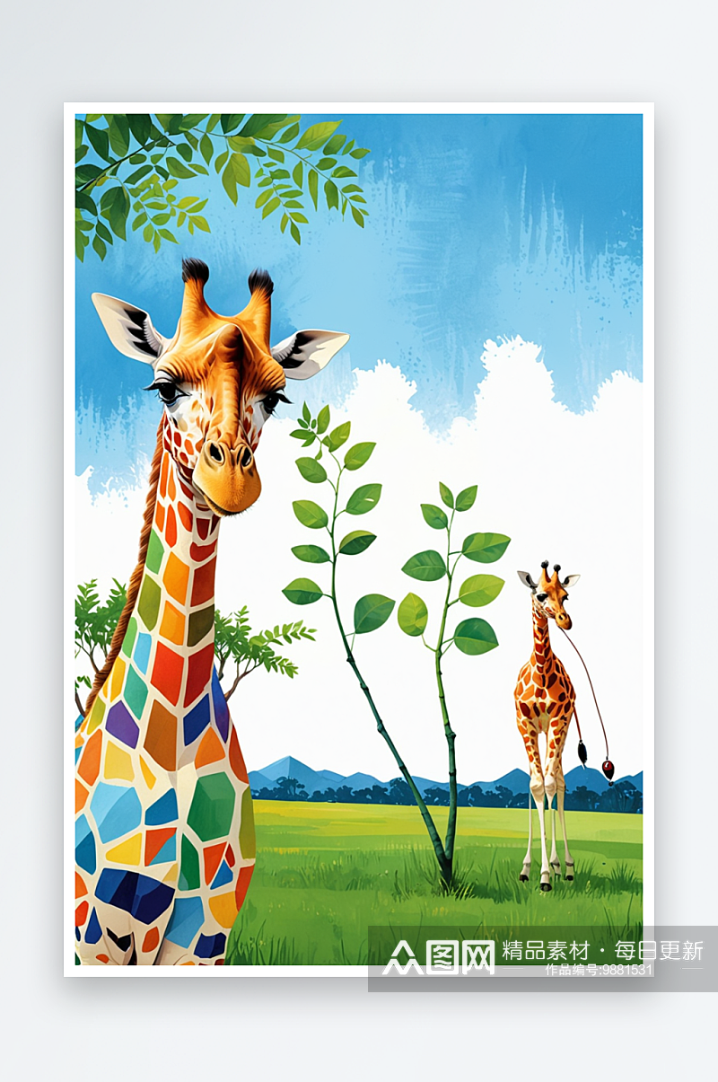 动物插画系列作品共幅长颈鹿和蚂蚁博士素材