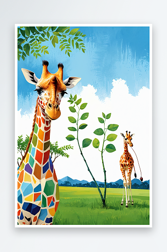 动物插画系列作品共幅长颈鹿和蚂蚁博士