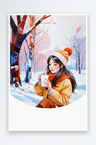 冬日女孩喝奶茶图片