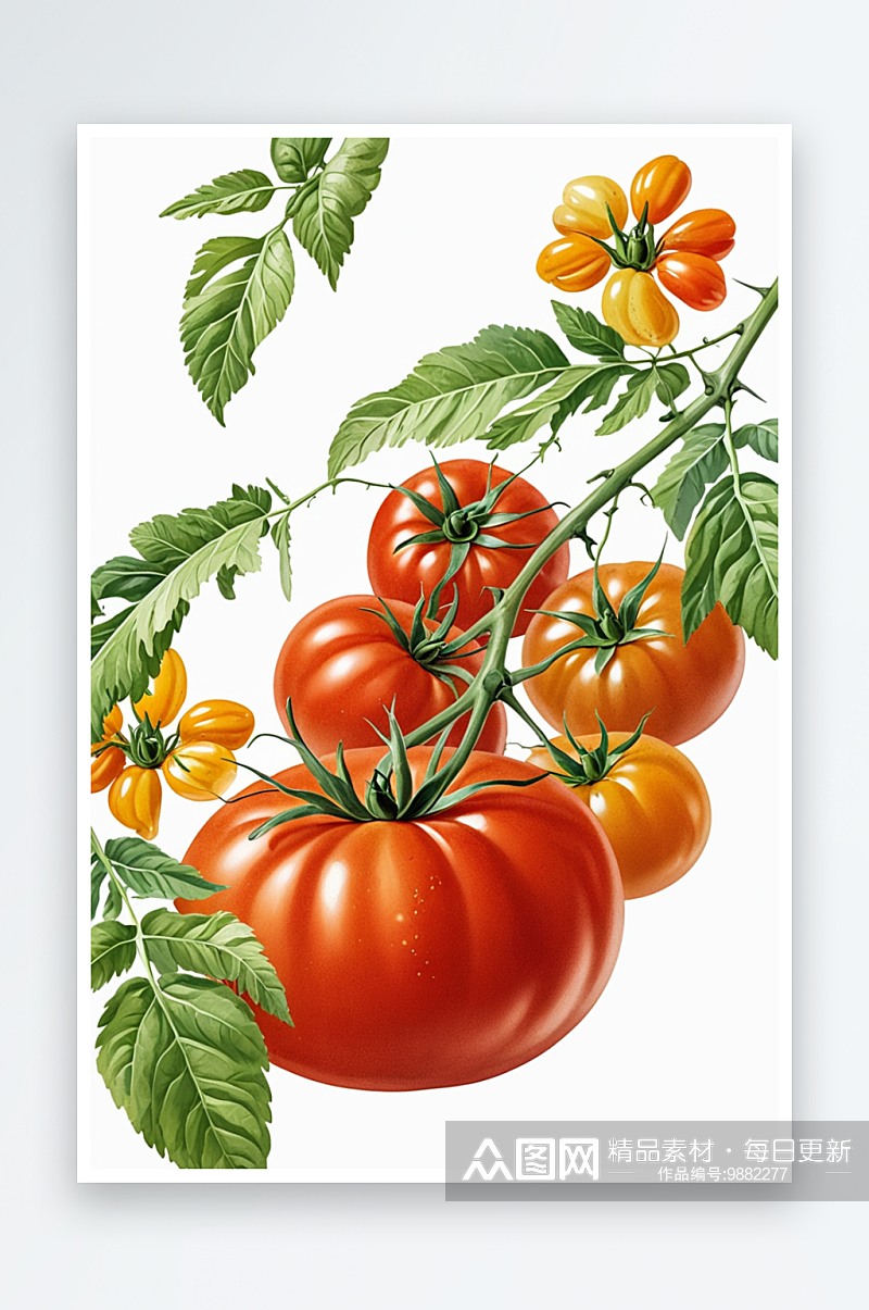 插画白底一串成熟西红柿插画设计素材