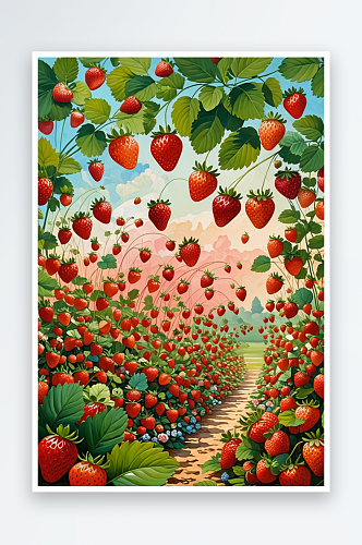 草莓园手绘元素图片