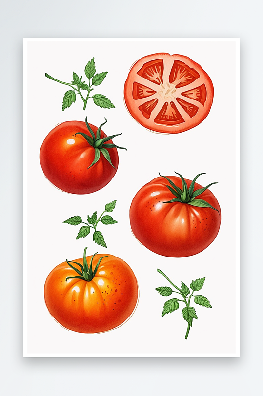 不同的西红柿手绘插画图案上装饰