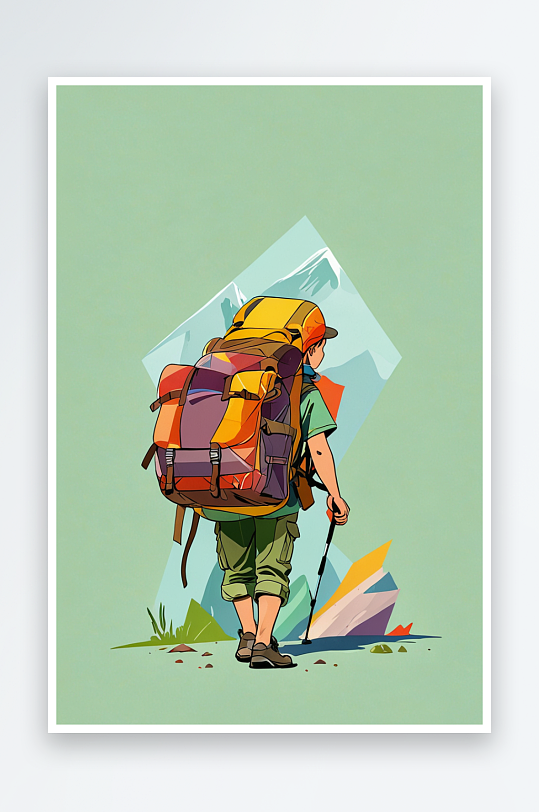 背着背包徒步旅行的夏令营男孩插画