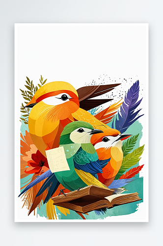 背景分离动物系列组图共多幅爱读书的鸟系列