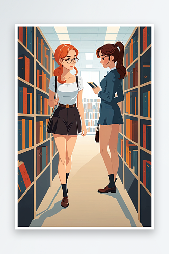 在图书馆相遇的两个女孩