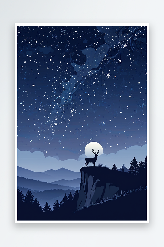 星空鹿插画元素图片