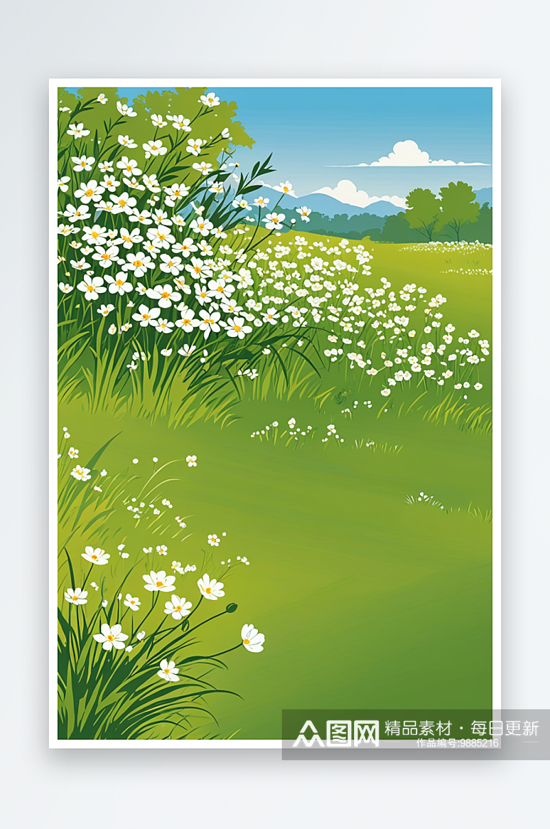唯背景元素组图共多幅草原上的小白花素材