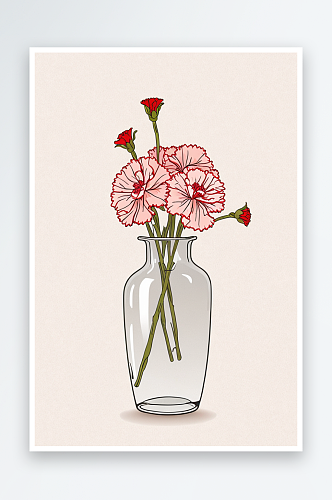 透明玻璃花瓶里花康乃馨