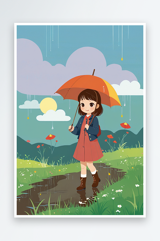 童年梦幻系列组图幅打着雨伞的女孩