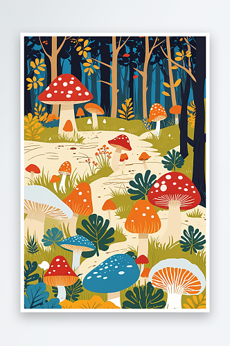 童话风蘑菇森林人物场景