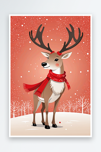 数字艺术驯鹿带着红围巾新年主题