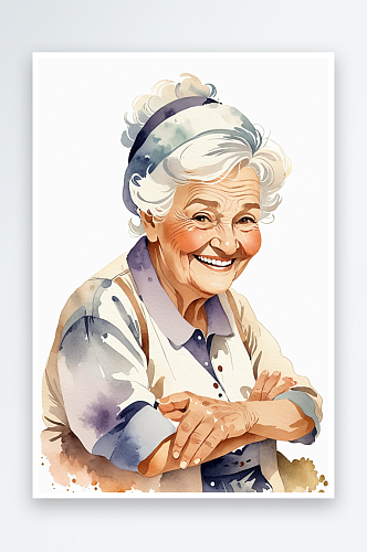数字艺术水彩人物慈祥的老奶奶幸福微笑