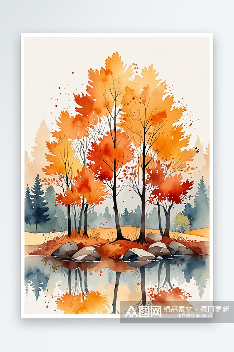数字艺术秋天的风景水彩素材