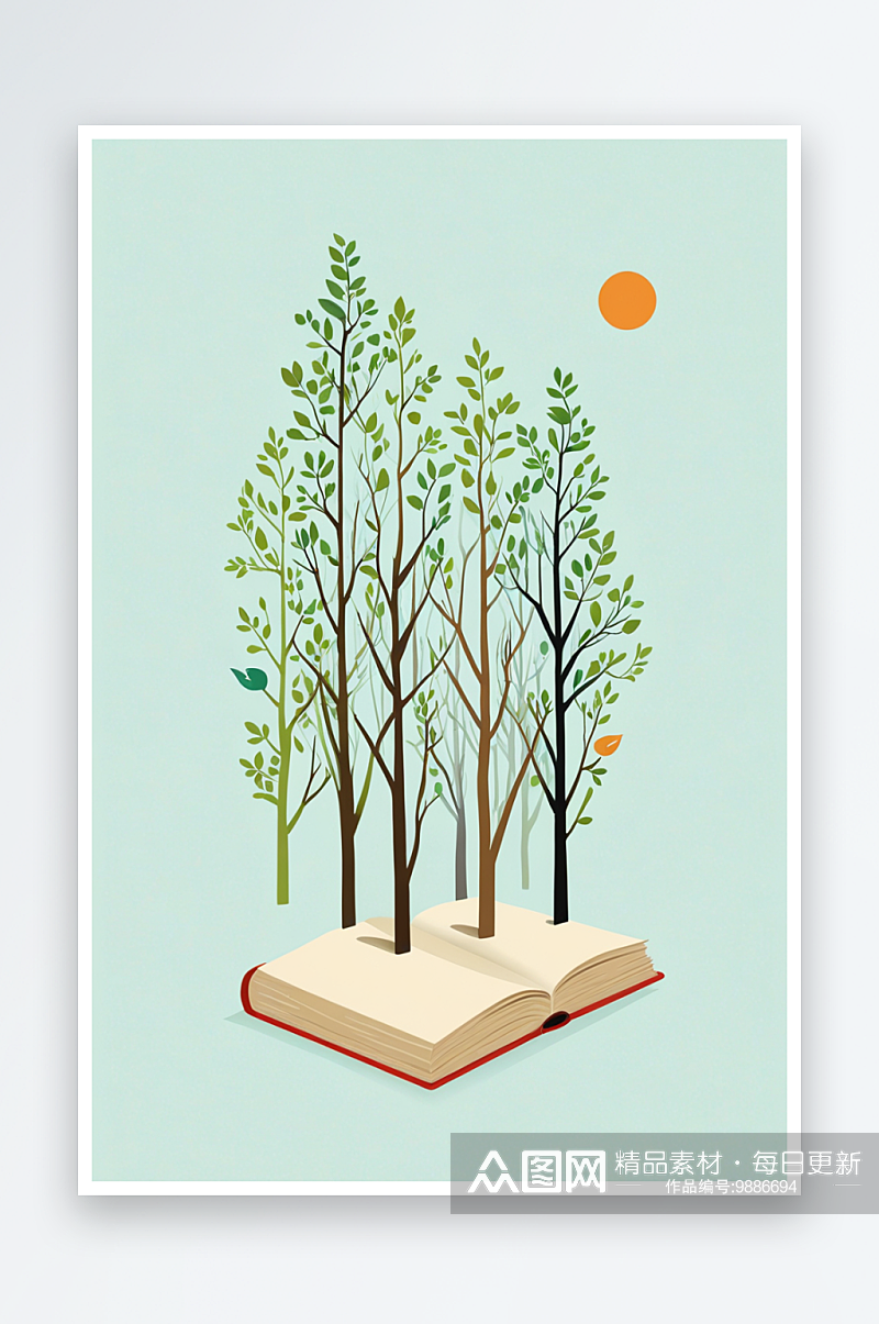 书籍上的树林创意春天素材