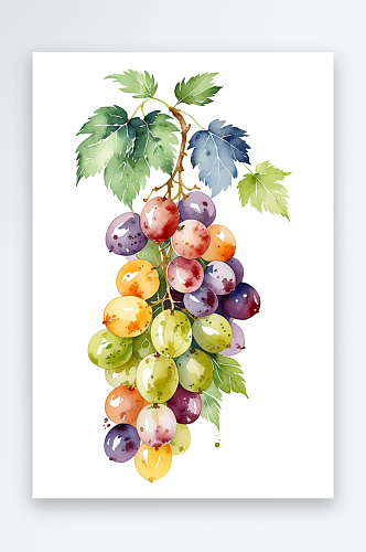 手绘水彩葡萄水果装饰