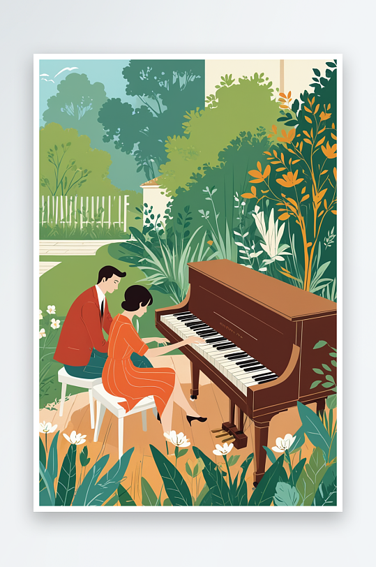 人物系列在院子里弹钢琴的演奏家