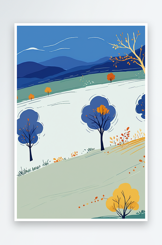 秋天风景手绘抽象简笔背景设计素材