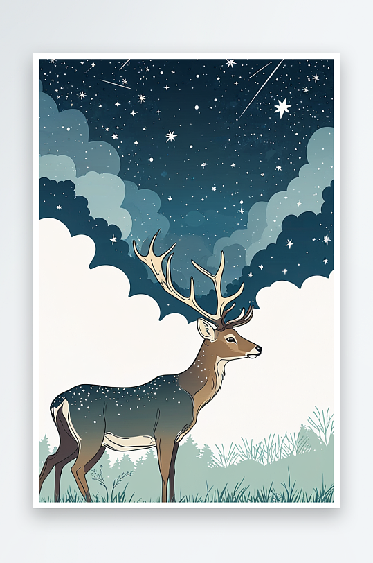 鹿星空插画元素图片