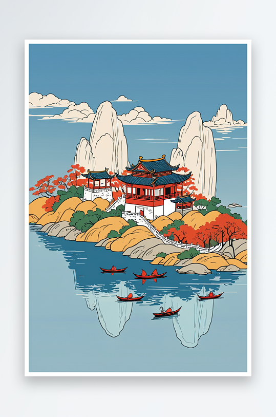 柳州风插画元素图片