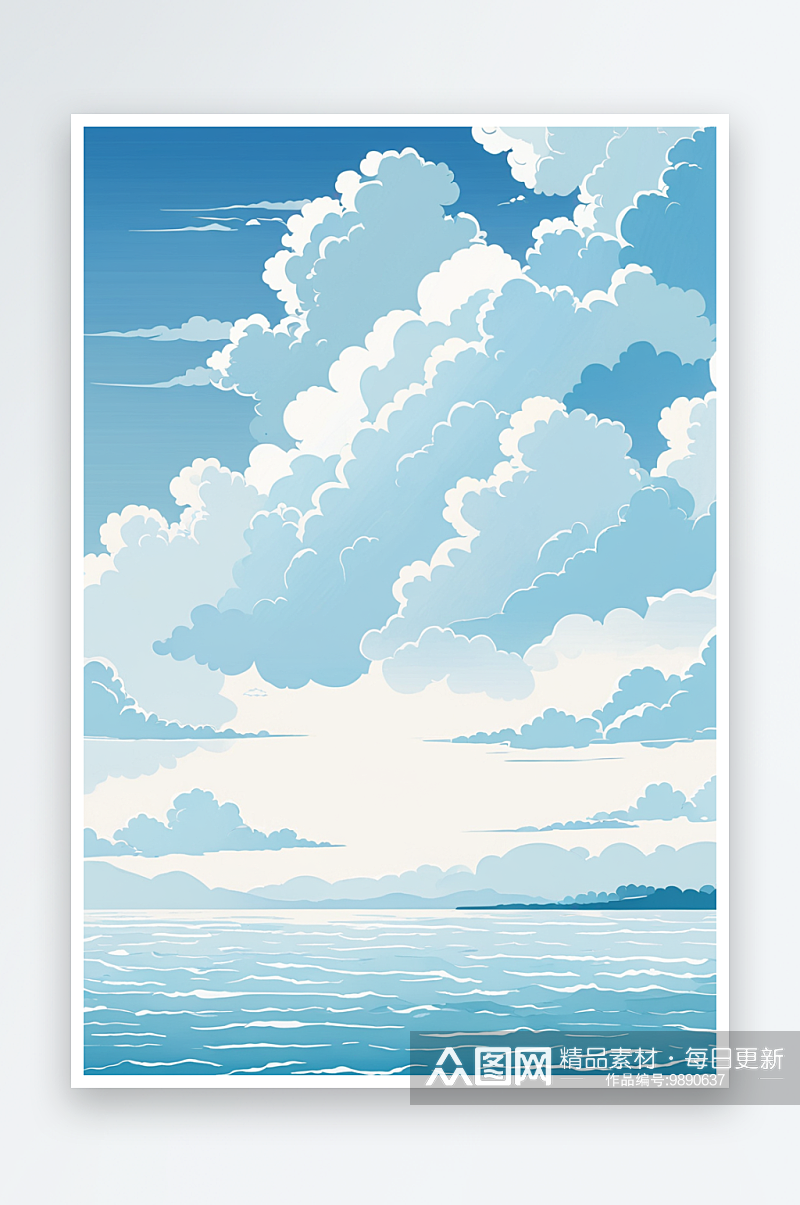 蓝天白云大海夏季背景素材