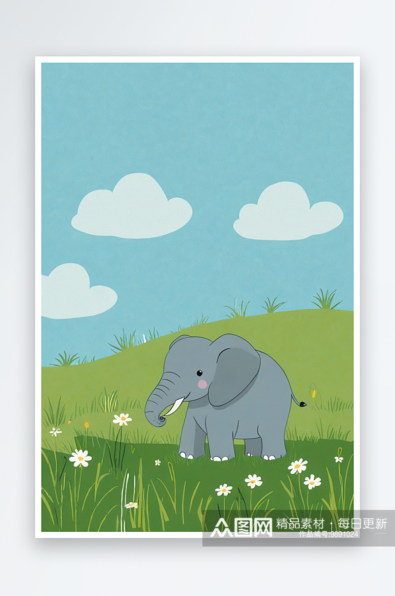 可爱有趣的动物草地上的一只大象素材