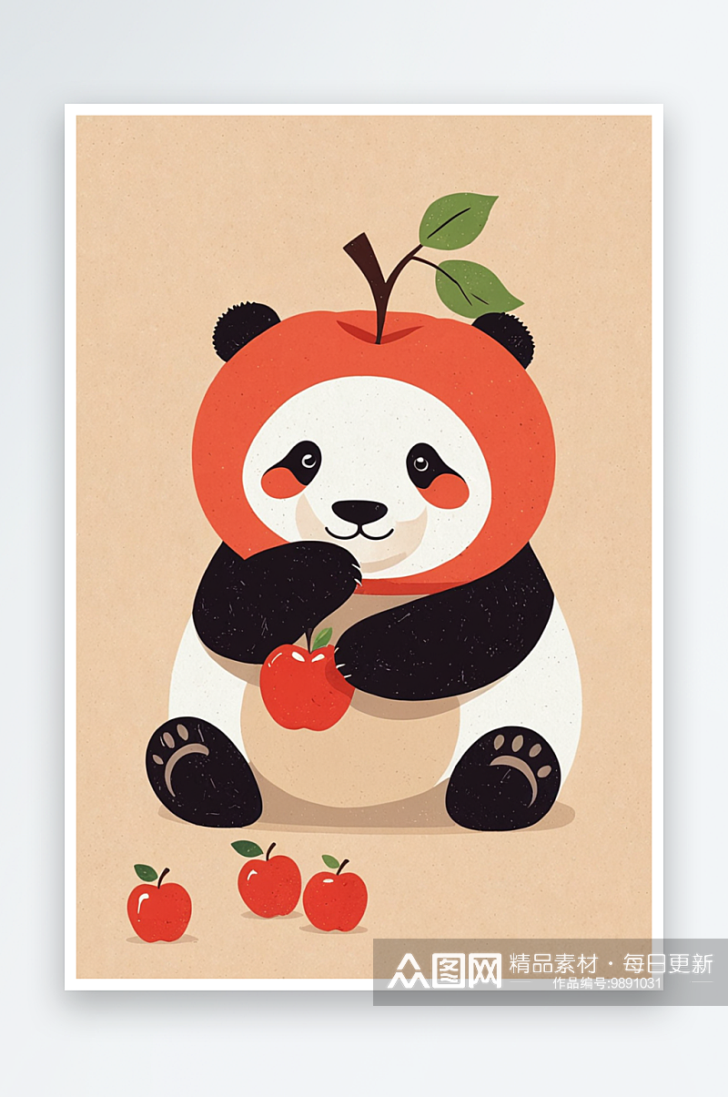 可爱熊猫与小苹果素材