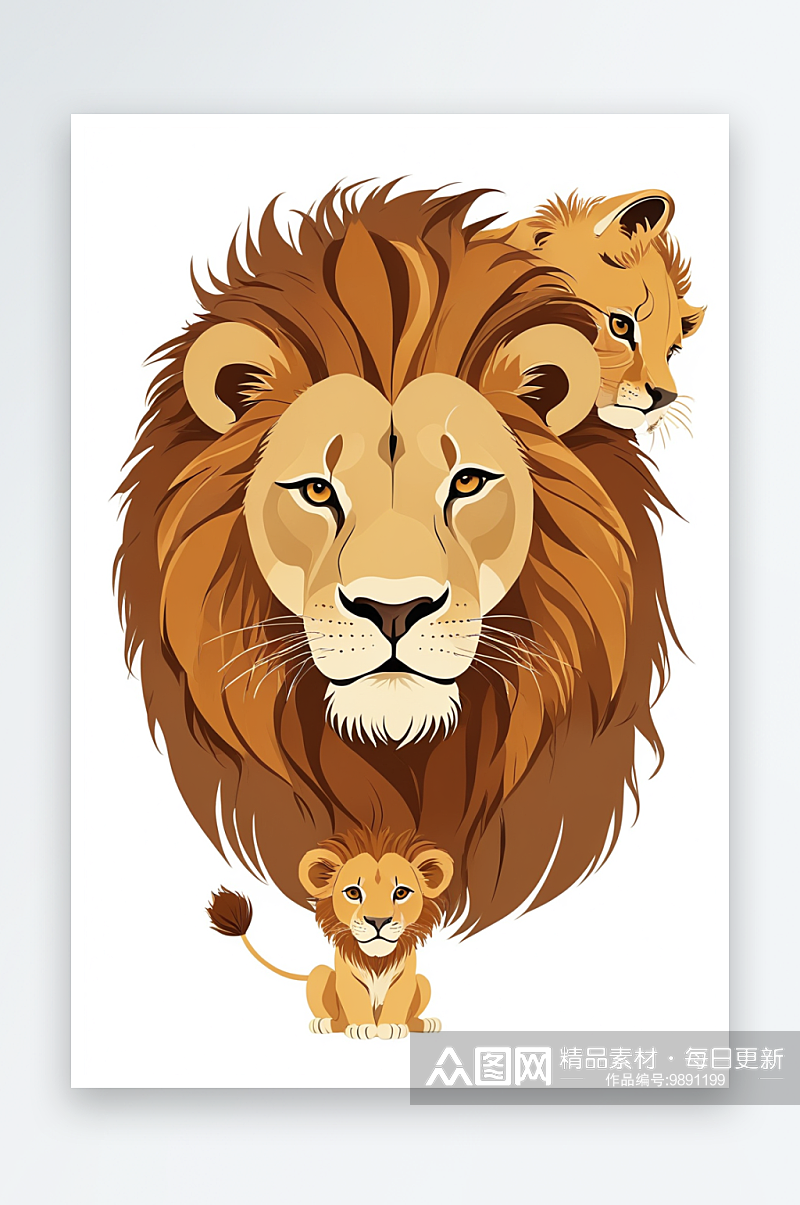 可爱的卡通野生非洲狩猎狮子动物母亲父亲与素材