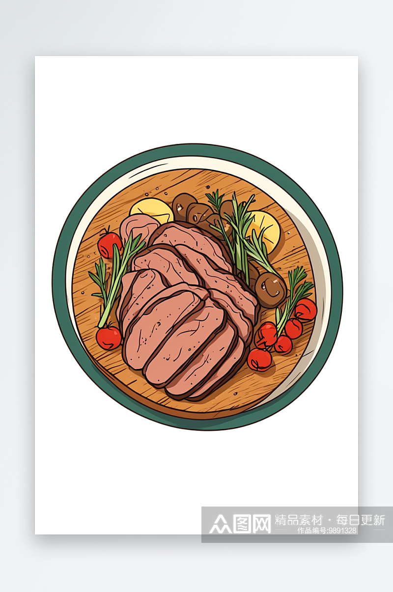 烤牛肉插画元素图片素材