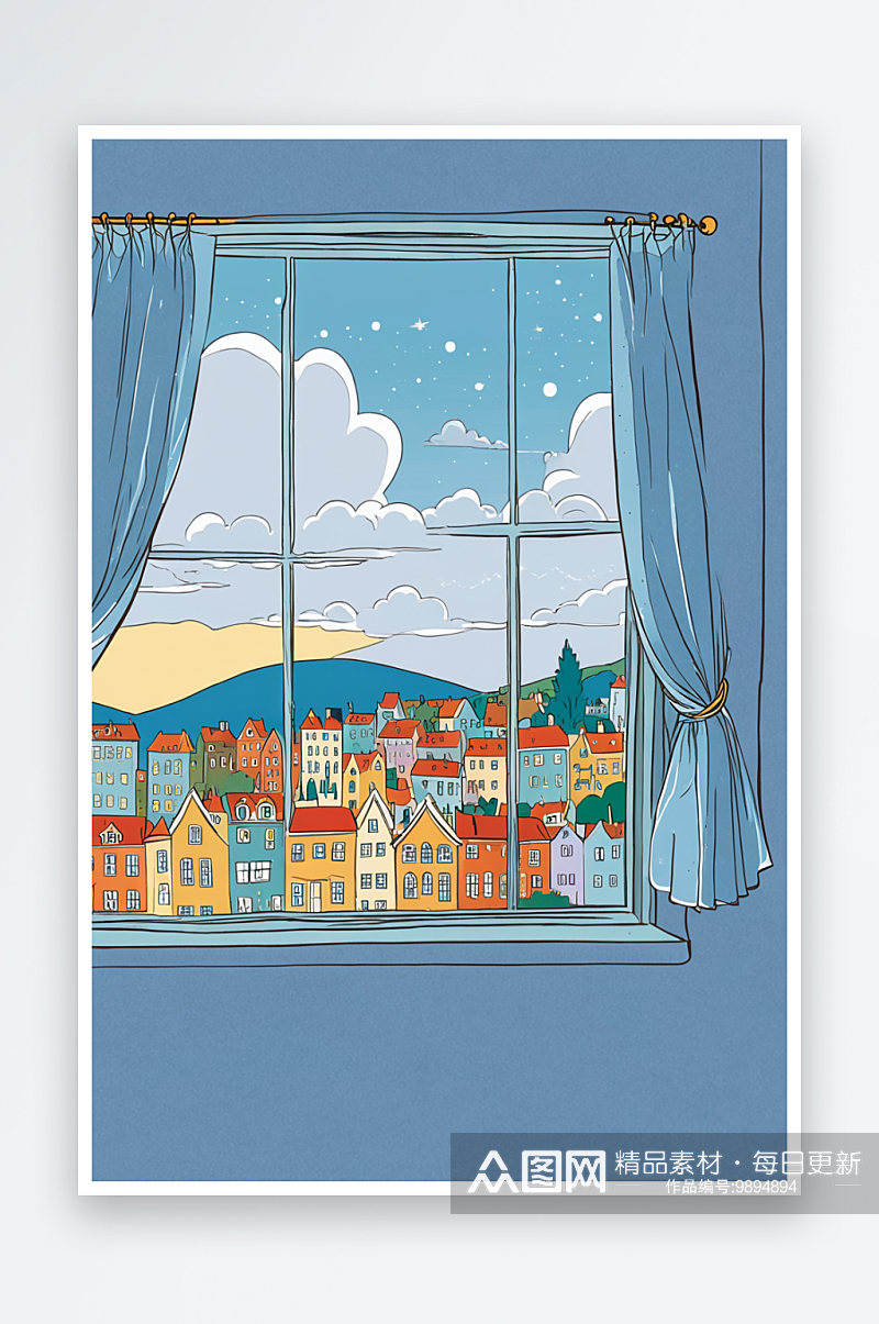 简笔儿童童话故事绘本窗外的城市素材