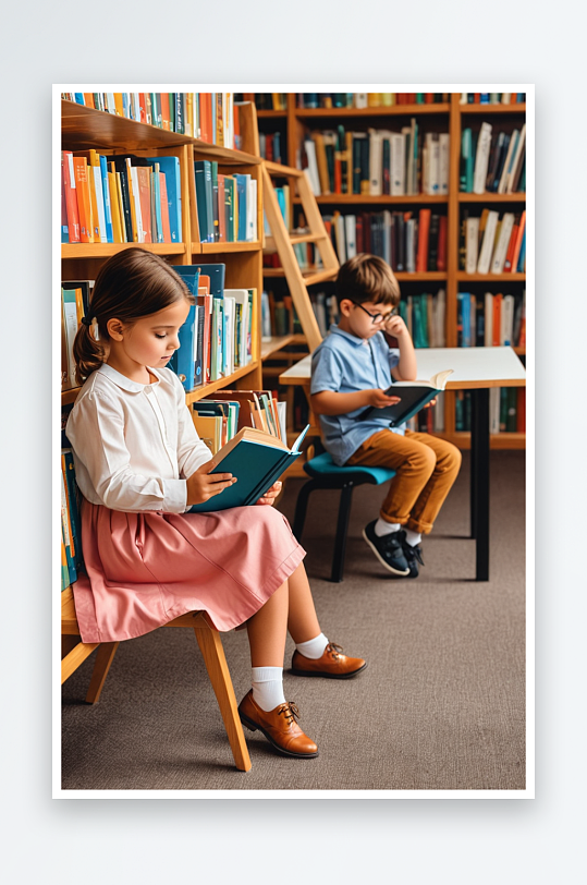 孩子们在图书馆读书
