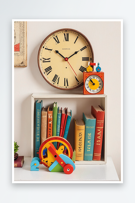 复古玩具钟与罗马数字复古玩具和五颜六色的