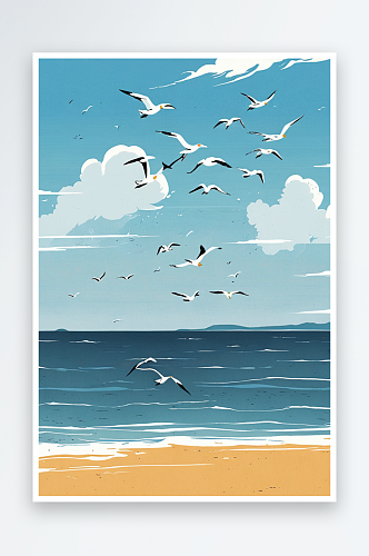 风景系列大海上空飞翔的海鸥