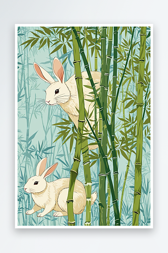 风春天节日节气兔子竹林挖竹笋壁纸