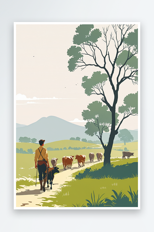 放牛的牧童竖版图片-众图网