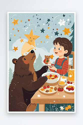 儿童与熊和星星吃饭表演