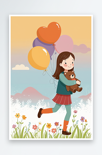 儿童系列抱着熊的女孩
