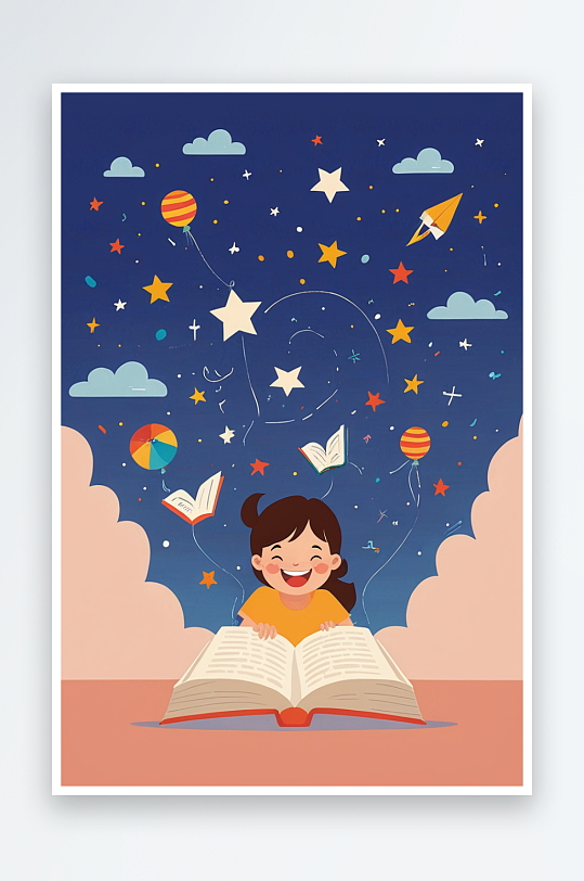 儿童快乐笑人阅读看书读书节节日学习