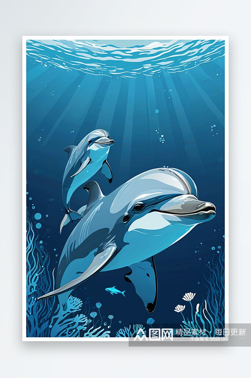 动物系列作品共幅海底的海豚素材