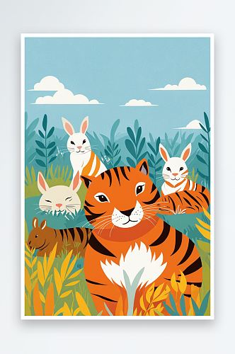 动物大世界系列一群兔和老虎
