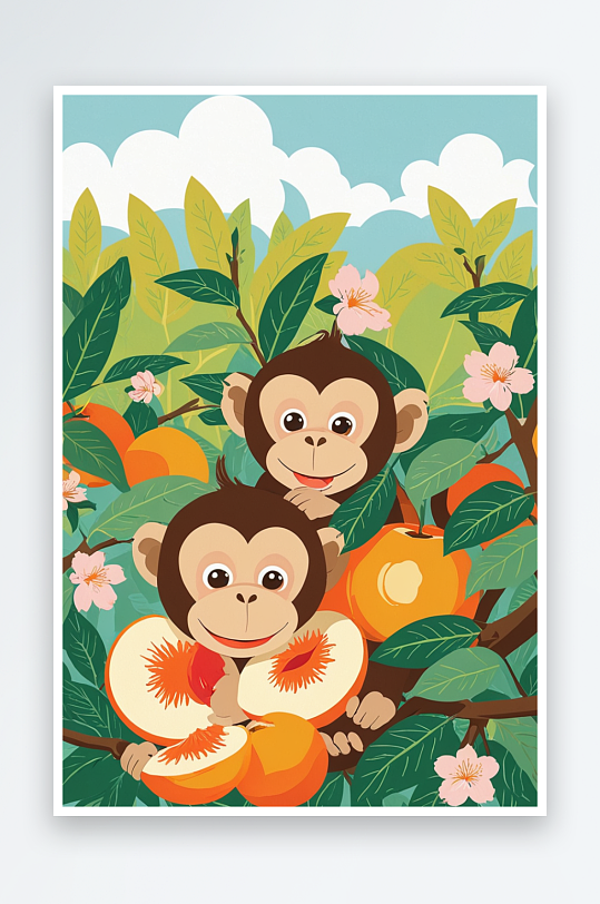 动物大世界系列猴子吃桃