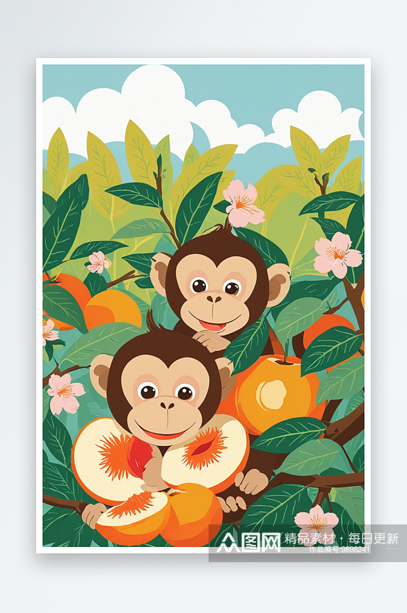 动物大世界系列猴子吃桃素材