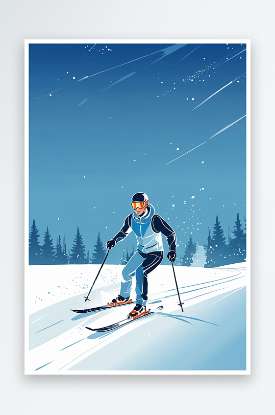 冬季雪地里滑雪的人冬季户外运动的男孩