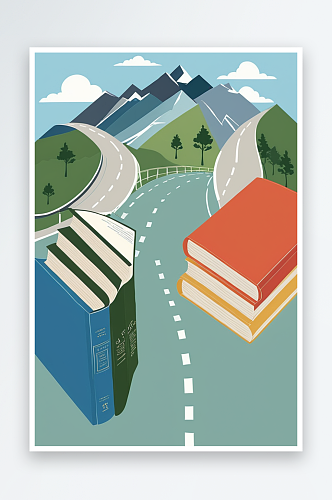 抽象书籍和路和山和学府的组合