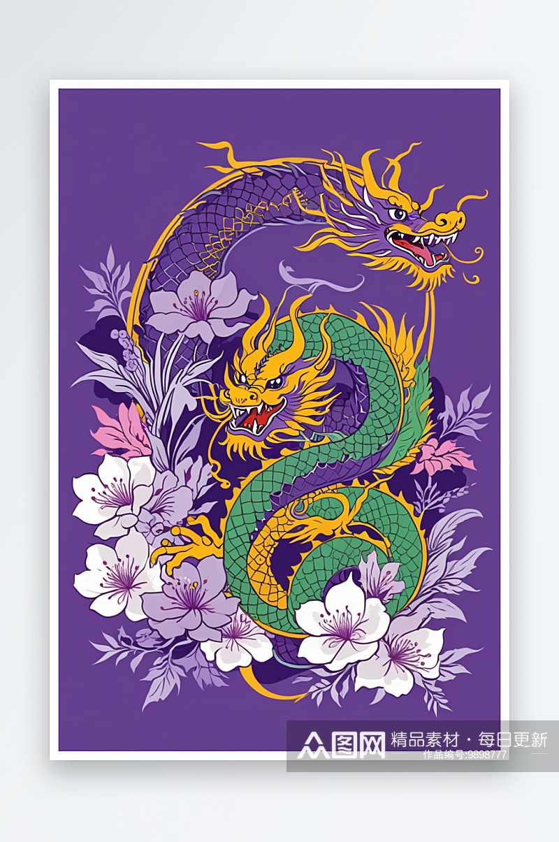 潮风龙年春节新年传统节日中式紫气东来素材