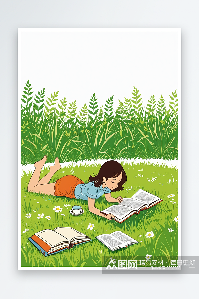 背景分离人物系列组图共多幅草地上看书的女素材