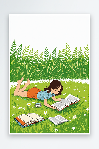 背景分离人物系列组图共多幅草地上看书的女