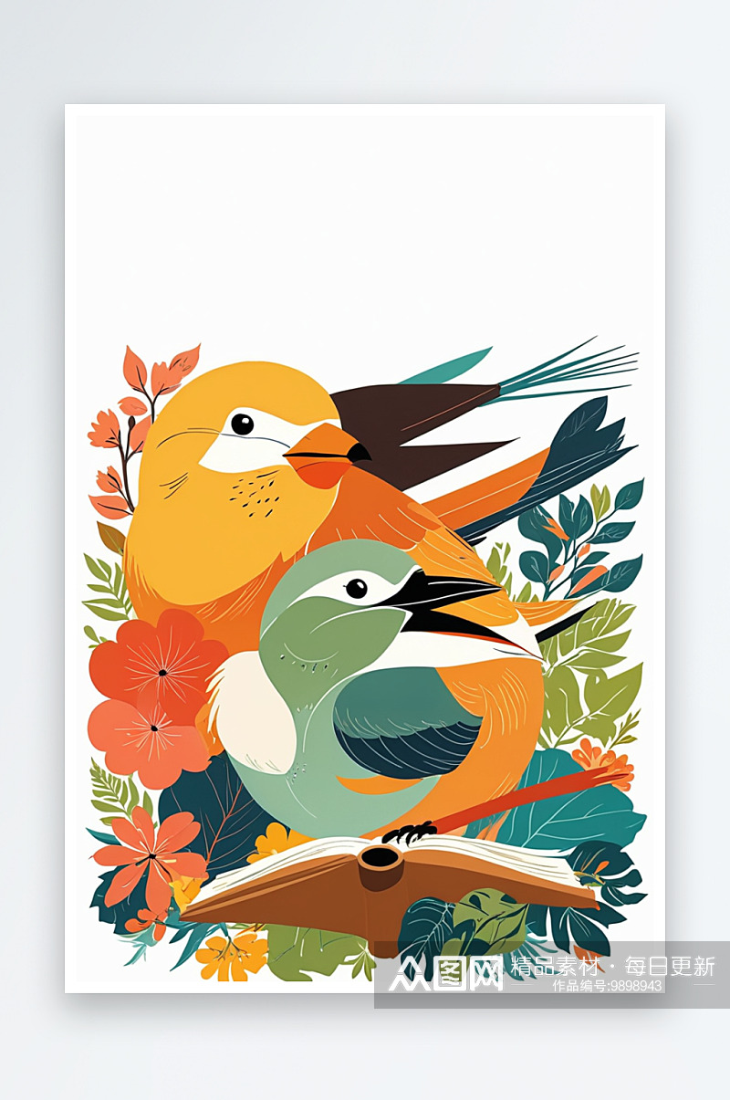 背景分离动物系列组图共多幅爱读书的鸟系列素材