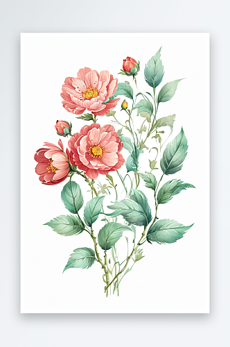 手绘水彩花卉玫瑰月季花